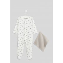 Bout'chou - Boîte cadeau contenant un dors-bien imprimé et un lange, contenant du coton - Beige Ecru - 3 mois - Bébé