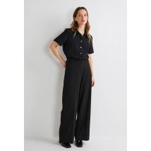 Chemise manches courtes brodée en coton - Noir - 46 - Femme - Monoprix