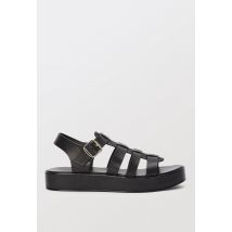 Sandales compensées en cuir - Noir - 36 - Femme - Monoprix Premium