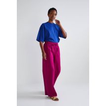 Pantalon taille élastiqué large en lin, certifié european flax - Violet foncé - L - Femme - Monoprix Premium