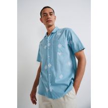 Chemise col cuba brodée - Bleu - S - Homme - Monoprix