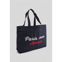 Tote bag brodé en coton bio gots - Bleu foncé - Unique - Femme - Monoprix