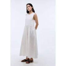 Robe longue débardeur - col rond - bi matière en coton bio - Beige Ecru - M - Femme - Monoprix