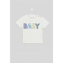 Bout'chou - T-shirt manches courtes col rond avec patch en coton bio, certifié oeko-tex - Beige Ecru - 6 mois - Bébé