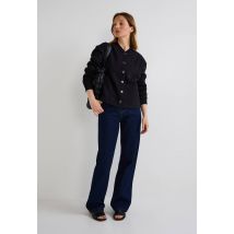 Cardigan boutonné en molleton - Noir - S - Femme - Monoprix