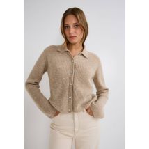 Cardigan col polo contenant de l'alpaga - Beige - XL - Femme - Monoprix Premium