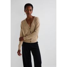 Cardigan col v contenant de la laine et du cachemire - Beige - S - Femme - Monoprix