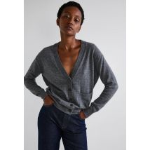 Cardigan col v contenant de la laine et du cachemire - Gris - L - Femme - Monoprix