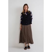 Jupe midi imprimée effet satinée - Bleu foncé - 36 - Femme - Monoprix