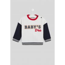 Bout'chou - Sweat manches longues col rond bicolore imprimé en coton bio, certifié oeko-tex - Beige clair - 6 mois - Bébé