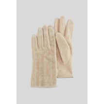 Gants tactiles bi-matière, croûte de cuir responsable et contenant de la laine - Beige - Unique - Femme - Monoprix Premium