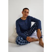 Pyjama mixte manches longues et pantalon en flanelle de coton bio - Bleu foncé - XXL - Homme - Monoprix