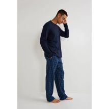 Pyjama mixte manches longues et pantalon en flanelle de coton bio gots - Bleu foncé - XXL - Homme - Monoprix