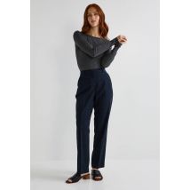 S'engager Pour Durer - Pantalon droit à carreaux avec pli cassé - Bleu foncé - 34 - Femme