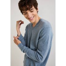 Pull col v en cachemire - Bleu - S - Homme - Monoprix Premium