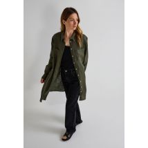 Robe courte manches longues unie en lin - Vert foncé - XS - Femme - Monoprix Premium