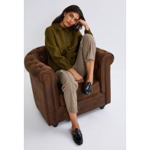 Pantalon large taille élastiquée à petits carreaux - Vert foncé - XS - Femme - Monoprix