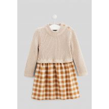 Bout'chou - Robe manches longues col montant bi-matière - Brun - 6 mois - Bébé Fille