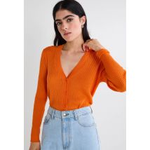 Cardigan côtelé en laine - Orange - L - Femme - Monoprix