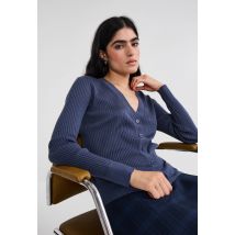 Cardigan côtelé en laine - Bleu foncé - XS - Femme - Monoprix