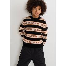 Pull en laine col rond à rayures - Noir - 12-14 ans - Enfant - Monoprix