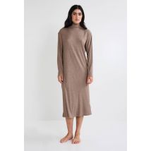 Chemise de nuit manches longues en maille côtelée - Beige - L - Femme - Monoprix