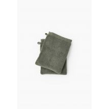 Monoprix Maison - Lot de 2 gants de toilette,15x21cm, coton bio gots - Vert foncé - Unique