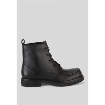 Bottines à lacets semelles crantées en cuir - Noir - 37 - Femme - Monoprix Premium