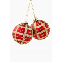 Lot 2 boules en verre à carreaux - Rouge - Unique - Monoprix