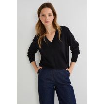 Pull col v ajouré - Noir - L - Femme - Monoprix