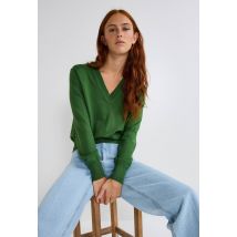 Pull col v ajouré - Vert - M - Femme - Monoprix