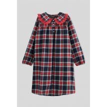 Chemise de nuit manches longues col claudine à carreaux en coton bio - Rouge - 6 ans - Enfant Fille - Monoprix