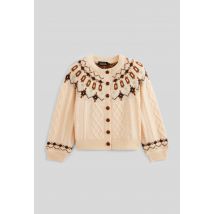 Pull à motifs jacquard et maille torsadée - Beige - 6 ans - Enfant Fille - Monoprix