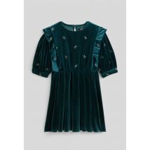 Robe en velours brodée - Vert foncé - 6 ans - Enfant Fille - Monoprix