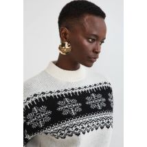 Pull jacquard fantaisie en laine - Beige Ecru - M - Femme - Monoprix