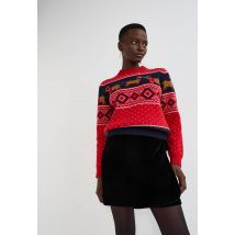 Pull jacquard fantaisie en laine - Rouge - L - Femme - Monoprix