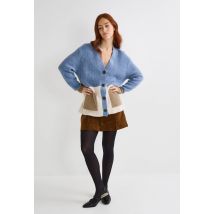 Cardigan long avec boutonnage classique, contient de l'alpaga. - Bleu - L - Femme - Monoprix