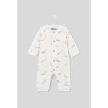 Bout'chou - Combinaison longue imprimée avec bavoir en coton bio - Beige Ecru - 1 mois - Bébé