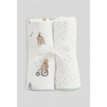 Bout'chou - Lot de 2 langes imprimés en gaze de coton bio gots - Beige Ecru - Unique - Bébé