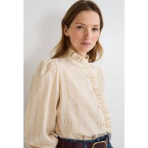 Blouse manches longues avec col montant en coton bio gots - Beige Ecru - 46 - Femme - Monoprix