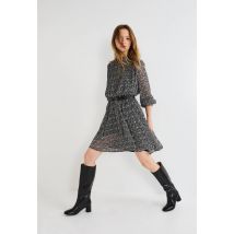 Robe courte plissée imprimée - Noir - 38 - Femme - Monoprix