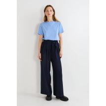 Pantalon large ceinturé, contenant du polyester recyclé, certifié grs - Bleu foncé - 42 - Femme - Monoprix
