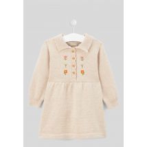 Bout'chou - Robe tricot brodée contenant de la laine - Beige - 6 mois - Bébé Fille