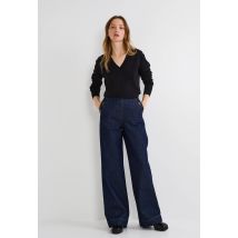 Jean large à pont - Bleu foncé - 34 - Femme - Monoprix