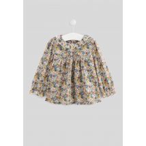 Bout'chou - Blouse à col à volanté imprimée en coton bio gots - Beige Ecru - 9 mois - Bébé Fille