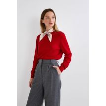 Pull col boutonné contenant de la laine et du cachemire - Rouge - S - Femme - Monoprix