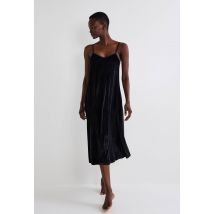 Chemise de nuit à bretelles en velours - Noir - M - Femme - Monoprix