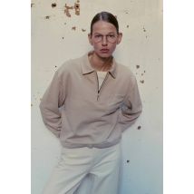 Sweat à manches longues avec col polo - Beige - S - Femme - Monoprix