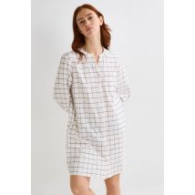 Chemise de nuit manches longues à carreaux en coton bio - Beige Ecru - S - Femme - Monoprix