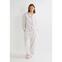 Pyjama manches longues à carreaux en coton bio - Beige Ecru - L - Femme - Monoprix